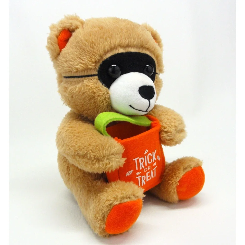Hallmark Halloween Bandit Bear Plush Brown Orange Trick or Treat Mask MJN1488 9